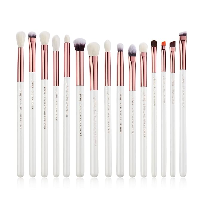Jessup Eye Makeup Brush Set Professional 15pcs White/Rose Gold Premium Natural-synthetic Eye Shadow Blending Concealer Eye & Brow Liner Brushes, T217-VivaGrace Women