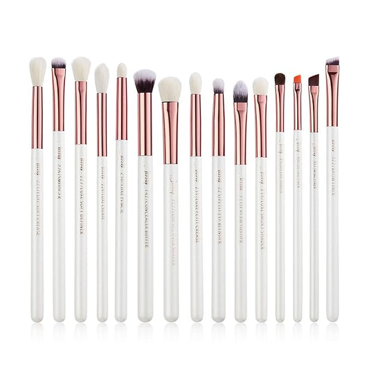 Jessup Eye Makeup Brush Set Professional 15pcs White/Rose Gold Premium Natural-synthetic Eye Shadow Blending Concealer Eye & Brow Liner Brushes, T217-VivaGrace Women