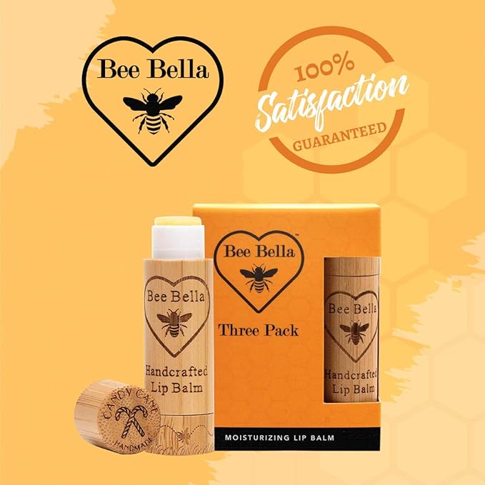 Bee Bella Lip Balm, Candy Cane, 3 Pack - Hydrating, Moisturizing Lip Care, 100% Natural, Original Organic Beeswax with Vitamin E, Handmade in USA-VivaGrace Women