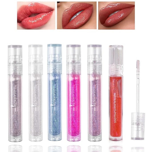 6 PCS Clear Glass Hydrating Lip Gloss Set,Essence Lip Stick Jelly Toothed Lip,Plumping Lip Oil Long Lasting Moisture,Lip Treatment,Lip Balm Kit,Lip Stains For Women,Lip Makeup-VivaGrace Women