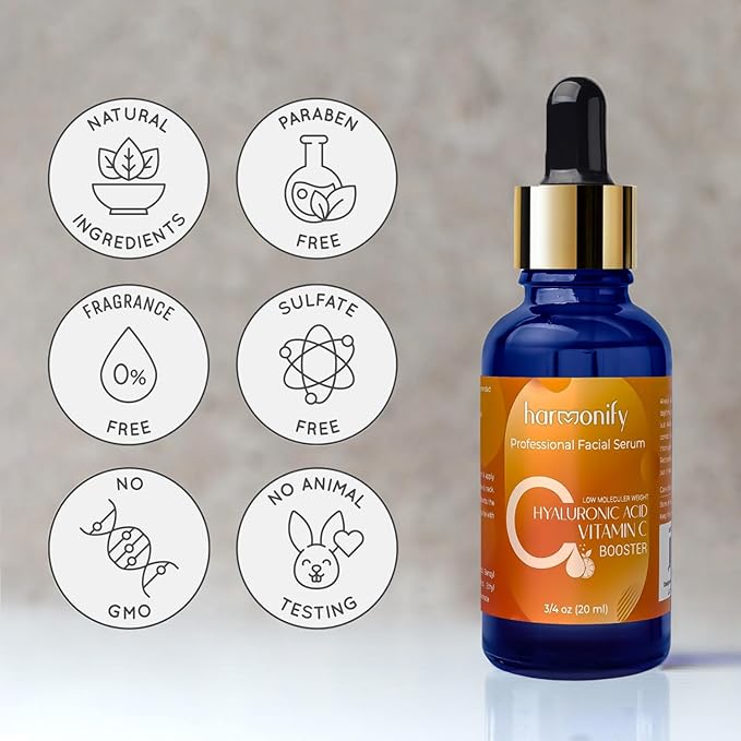 Hyaluronic Acid Serum for Face with Vitamin C, Brightening Serum, Pure, Hydrating Serum to Plumb Skin, Reduce Fine Lines, Wrinkles and Dark Spots, Low Molecular Weight [0.75 oz]-VivaGrace Women