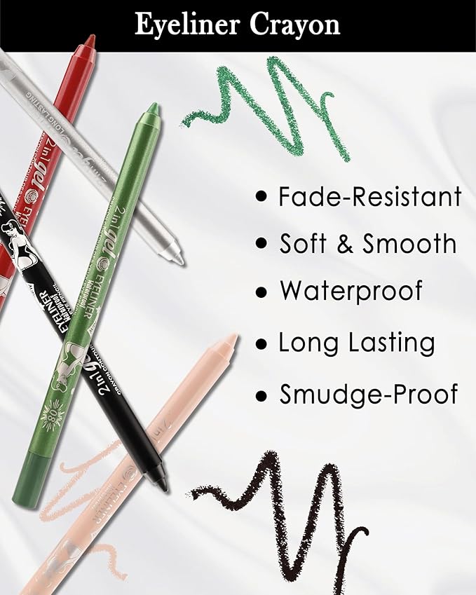Nude Waterline Eyeliner Gel Pencil,Peach Eyeliner Waterline Waterproof Smudge-Proof, Long Stay Eye Liner Brightener Pen with Sharpener, Safe for Sensitive Eyes, Soft Cream Rich Color Eye Makeup Pen-03