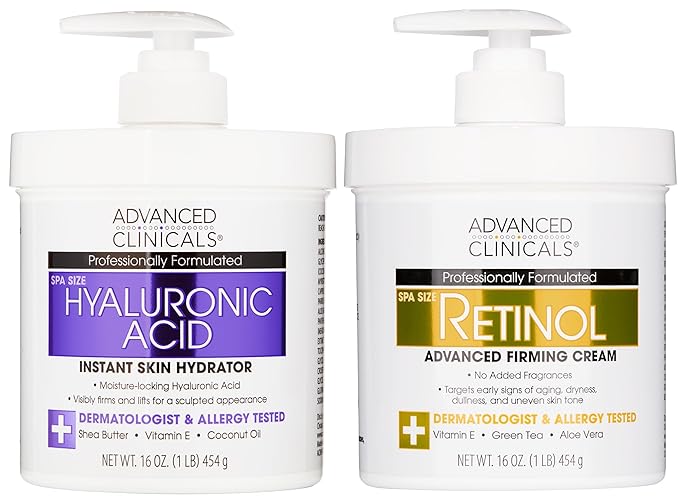 Advanced Clinicals Retinol Cream + Hyaluronic Acid Lotion Face & Body Skin Care. Anti Aging Dry Skin Rescue Creams Reduce Appearance Of Wrinkles, Fine Lines, & Sagging Skin, 16 Oz (Pack of 2)-VivaGrace Women