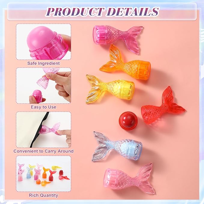 24 Pcs Mermaid Girl Birthday Party Supplies Lip Balm Graduation Gifts Bulk Kids Classroom Gift Exchange Party Supplies Birthday Mermaids Themed Party Decor Gifts for Preschool Toddler Boy Girl-VivaGrace Women