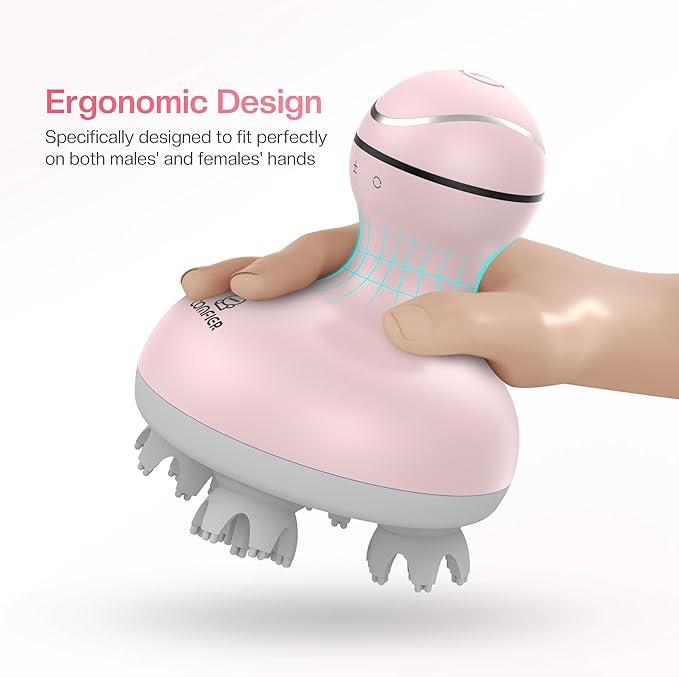 COMFIER Scalp Massager for Hair Growth, Waterproof & Full Body Kneading, 84 Massage Nodes, Handheld Head Scratcher, Cat Massager, Pink-VivaGrace Women