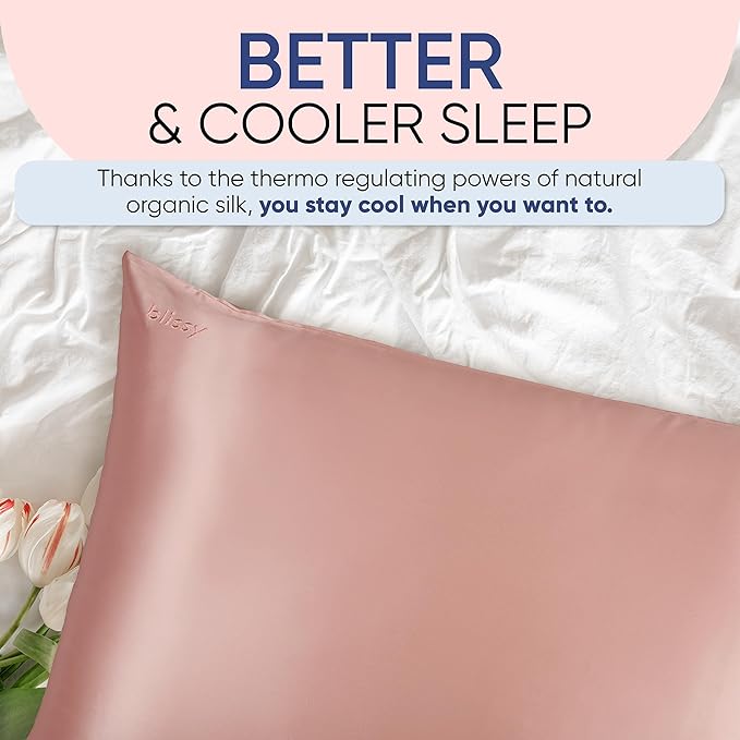 Blissy Silk Pillowcase - 100% Pure Mulberry Silk - 22 Momme 6A High-Grade Fibers - Silk Pillow Cover for Hair & Skin - Regular, Queen & King (Rose Gold, King)-VivaGrace Women