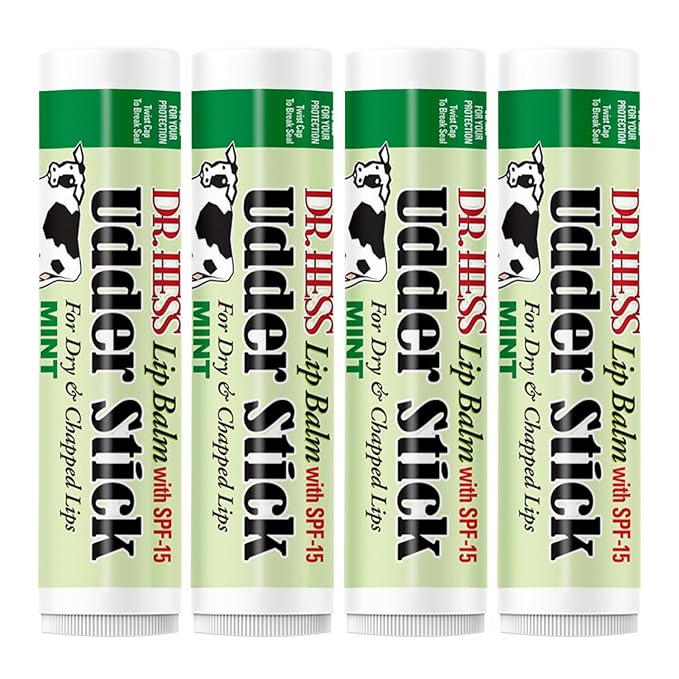 Original Udder Stick SPF Lip Balm, Soothing Moisturizer Sun Screen Balm for Dry Lips with Jojoba, Beeswax & Shea Butter, Total Lip Care, Hydration & Repair, Mint Flavor, 4 Pack-VivaGrace Women