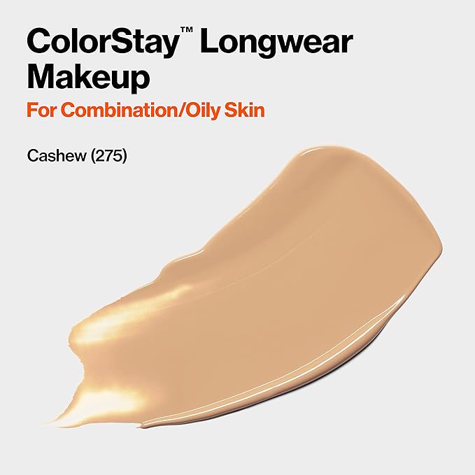 Revlon Liquid Foundation, ColorStay Face Makeup for Combination & Oily Skin, SPF 15, Medium-Full Coverage with Matte Finish, Cashew (275), 1.0 oz-VivaGrace Women