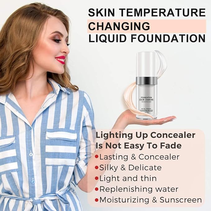 30ML Flawless Colour Changing Warm Skin Tone Foundation,Naturally Blends Moisturizing foundation makeup,Long Lasting Waterproof Poreless Liquid Foundation SPF 15 for Face Makeup-VivaGrace Women