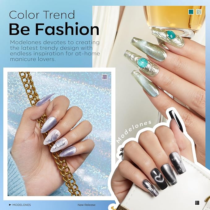 modelones Cat Eye Gel Nail Polish Set, 6 Colors Holographic 9D Glassy Cat Eye Glitter Gel Polish Set Black Blue Purple Green Nail Polish Kit with Magnet Soak Off LED Nail Art DIY Salon Gift-VivaGrace Women