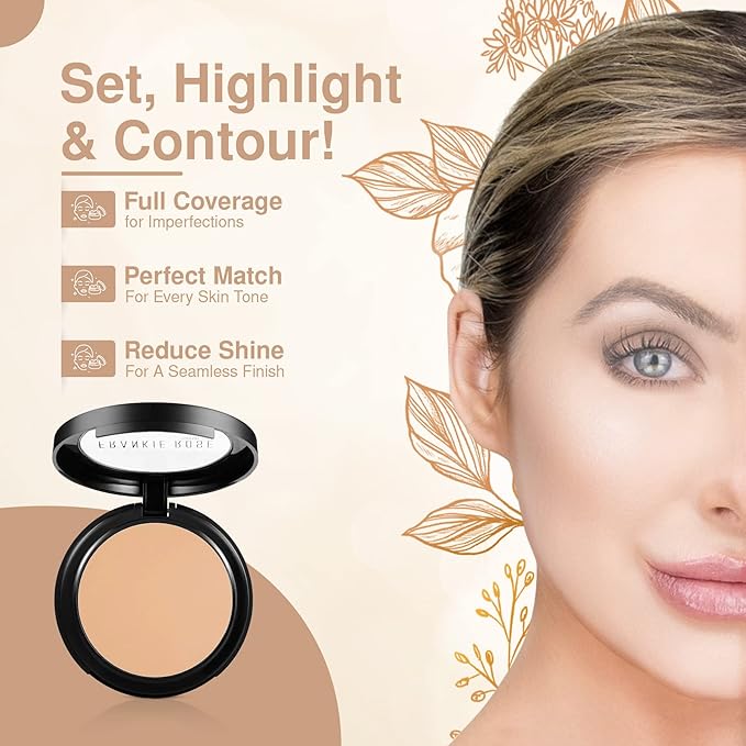 Frankie Rose Cosmetics Powder Foundation – Full Coverage Face Powder For Pores & Imperfections, Evens Out Skin Tone & Shine-Control | 58 Grams (Silk)-VivaGrace Women