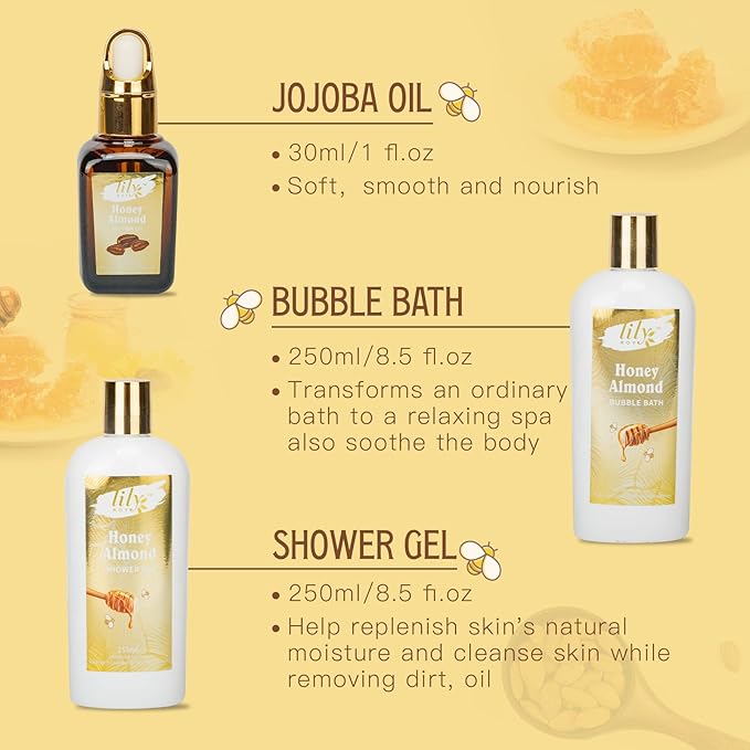 Mothers Day Gifts for Mom - 7-Piece Honey Almond Spa Gift Set for Women, Bath & Body Gift Set, Bath Collection with Bath Bomb & More | Christmas, Birthday Gifts for Her, All Occasion Holiday Present-VivaGrace Women