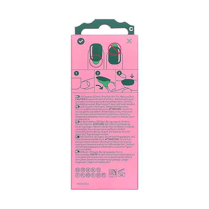 WICKED X imPRESS Design Press On Nails , The EASIEST NO GLUE Mani, Super Hold Adhesive, ‘Land of OZ’, Green, Short Oval, Includes 30 Fake Nails, 1 Prep Pad, 1 Manicure Stick, 1 Mini File