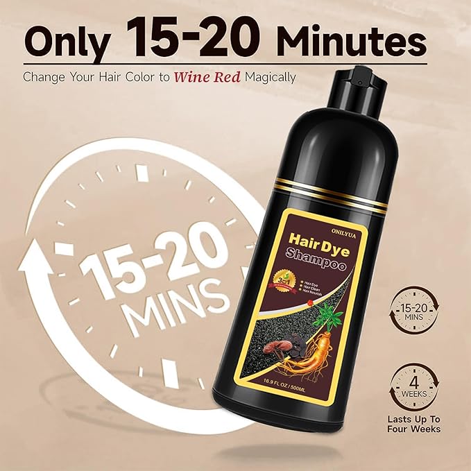 Burgundy Hair Dye Shampoo 3-IN-1,Gray Hair Coverage for Women & Men, Instant & Long-lasting Hair Color in Minutes, Pure Plant Extract Color Shampoo Hair Dye Kit for All Hair Types(Wine Red)-VivaGrace Women