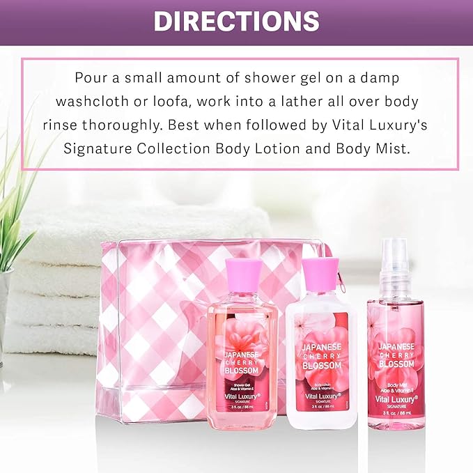Bath & Body Care Travel Set - Home Spa Set with Body Lotion, Shower Gel and Fragrance Mist (Japanese Cherry Blossom)-VivaGrace Women