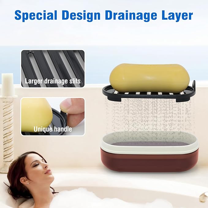 Travel Soap Container, Translucent Visible Soap Box, Travel Soap Holder with Removable Draining Layer, Portable Soap Case for Traveling, Camping, Gym (Red Style A)-VivaGrace Women