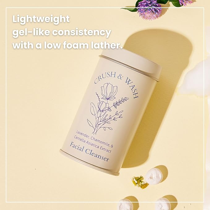 3-in-1 Solid Facial Cleanser, Exfoliator, and Wash-off Mask - Vegan, Cruelty-Free, Plastic-Free, Travel-Friendly, 1 Month Supply (60 Crushable Tablets) in Tin (Calming Beans in Tin)-VivaGrace Women