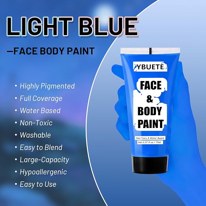 Blue Water Based Face Body Paint, 2.37 OZ Large Tube Full Coverage Face Paint for Avatar Smurfs Mermaid Cosplay Makeup, Washable Royal Blue Body Painting Cream for Adult Halloween SFX Makeup-VivaGrace Women