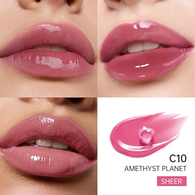 CATKIN Lip Plumper Gloss, Tinted Lip Serum with Hyaluronic Acid & Jojoba Oil, Non-sticky Volumizing Hydrating Formula for a High Shine Maximum 3D Look, Plump & Soft Lips 0.12 Fl Oz-C10 Amethyst Planet-VivaGrace Women