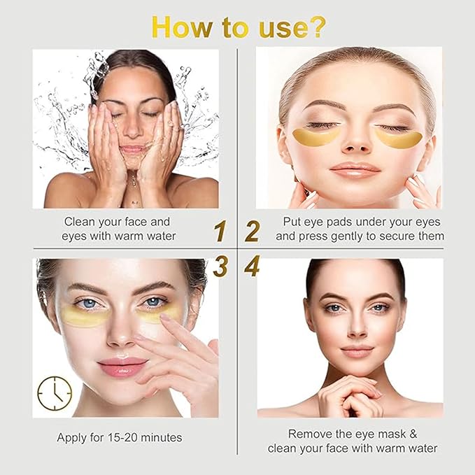 Under Eye Patches, Eye Mask, Eye Patches for Puffy Eyes and Dark Circles Reduce Eye Bags Fine Lines Smooth Wrinkle, Anti-Aging,Hydrating, 24K Gold Eye Skin care Pads with Collagen (60PCS) Black-VivaGrace Women