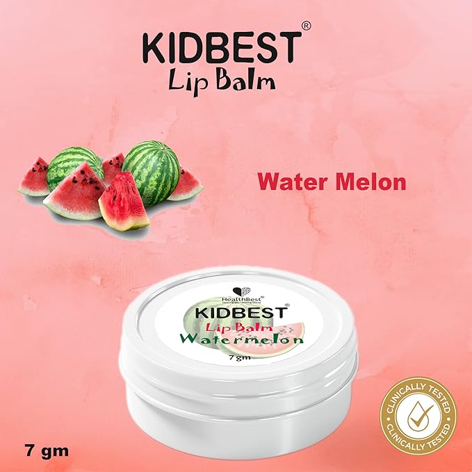 Kidbest Lip Balm for Kids, Extra Nourishing, Soothing Lips, Tear, Paraben, SLS free, Watermelon Flavor, 7gm, Peach-VivaGrace Women