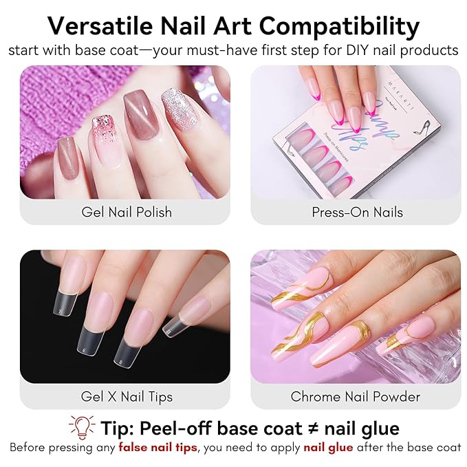 Makartt Peel Off Gel Base Coat: 15ML UV Peelable Base for Gel Nail Polish, Press-On, Nail Tips – Easy Removal, No Soak-Off, UV LED Lamp Required, for Beginners Thin Nails-VivaGrace Women