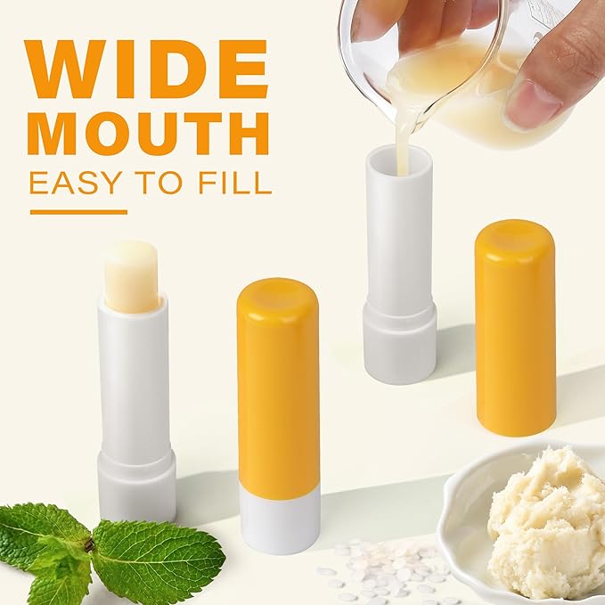 LotFancy Lip Balm Tubes Empty, 28Pcs 4.5ml Lip Balm Container Tubes with Yellow Caps, BPA Free & Leak Free, Refillable-VivaGrace Women