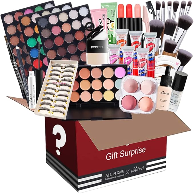 All in One Makeup Set Holiday Box, Essential Starter Bundle Include Eyeshadow Concealer Lipstick Lip Gloss Eyeliner Eyebrow Pencil Lip Balm Face Powder, Full Makeup Kit for Women Girls-VivaGrace Women
