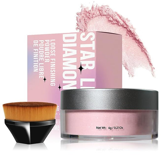 Pink Setting Powder Loose Powder Shimmer Finishing Powder Ultimate Blurring Setting Powder Long Lasting Oil Control Loose Face Powder for All Skin Tones-02 Pink-VivaGrace Women