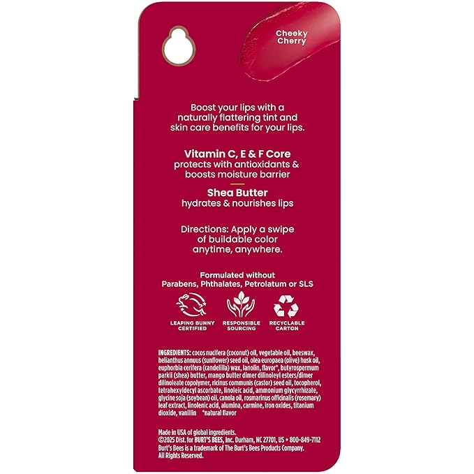 Burt’s Bees Back to School Gift Ideas, Tinted Boosted Balm, Cheeky Cherry, Hydrating Tinted Lip Balm with Vitamin C, E, and F Core, 24 Hour Lip Moisturizer, 100% Natural Origin, 1 Count, 0.16oz-VivaGrace Women