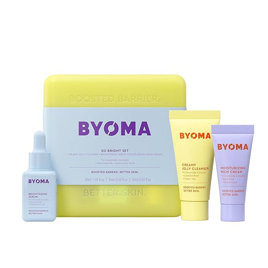 BYOMA So Bright Set - Barrier Repair Skincare Set for Brighter Skin - Creamy Jelly Cleanser, Brightening Face Serum & Ceramide Face Moisturizer - Alcohol Free Skin Care - 30ml, 15ml, 15ml-VivaGrace Women