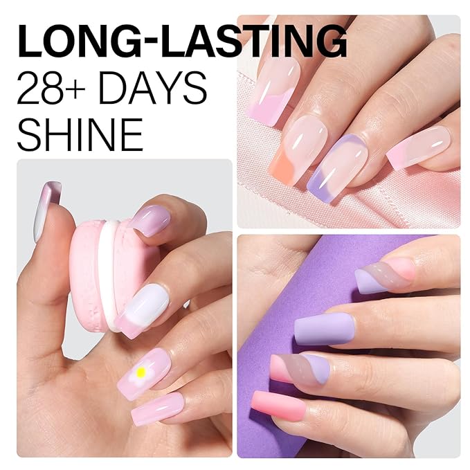 AILLSA Pastel Pink Nail Polish Set Macaron Light Purple Orange Polish with Base and Top Coat,Long Lasting Summer Spring Color Soak Off U V L ED Manicure Art Salon DIY at Home 7Pcs 8ML