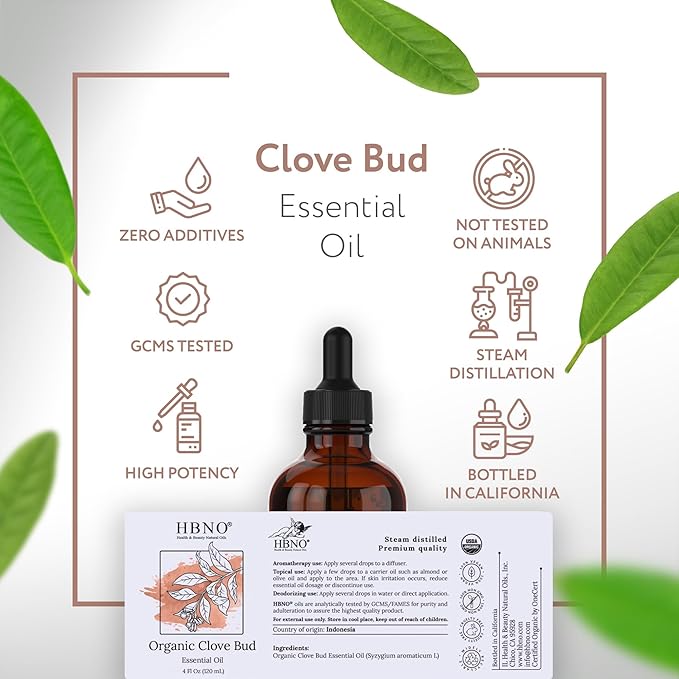 HBNO Organic Clove Bud Essential Oil - 4 oz (120ml) - USDA Certified Organic Clove Bud Essential Oil, Soap Making, DIY, Fragrances, Diffuser-VivaGrace Women