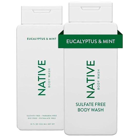 Native Body Wash Contains Naturally Derived Ingredients | For Women & Men, Sulfate, Paraben, & Dye Free Leaving Skin Soft and Hydrated | Eucalyptus & Mint 18 oz - 2 Pk-VivaGrace Women