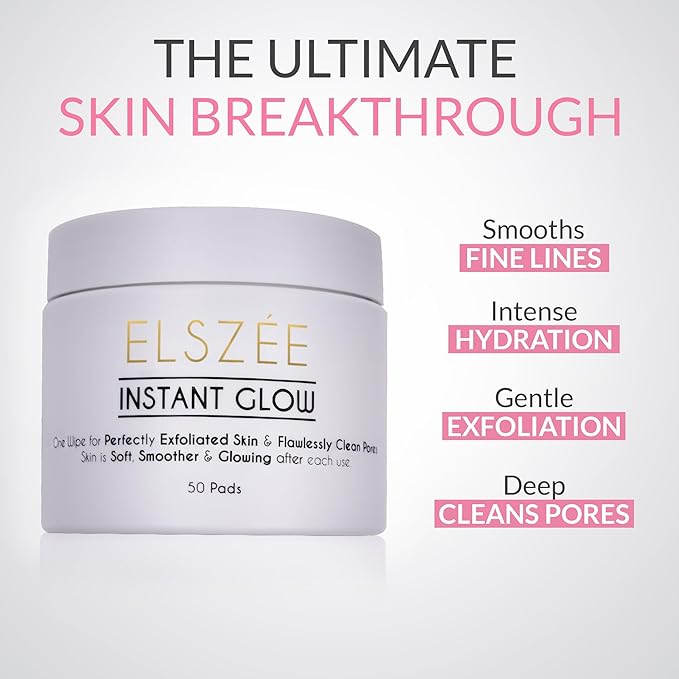 ELSZÉE Instant Glow Exfoliating Treatment Pads | Daily Exfoliant | 2-in-1 Deep Pore Cleansing & Radiance Boost | Luxury London-Formulated Skincare | 30 Pre-Soaked Pads