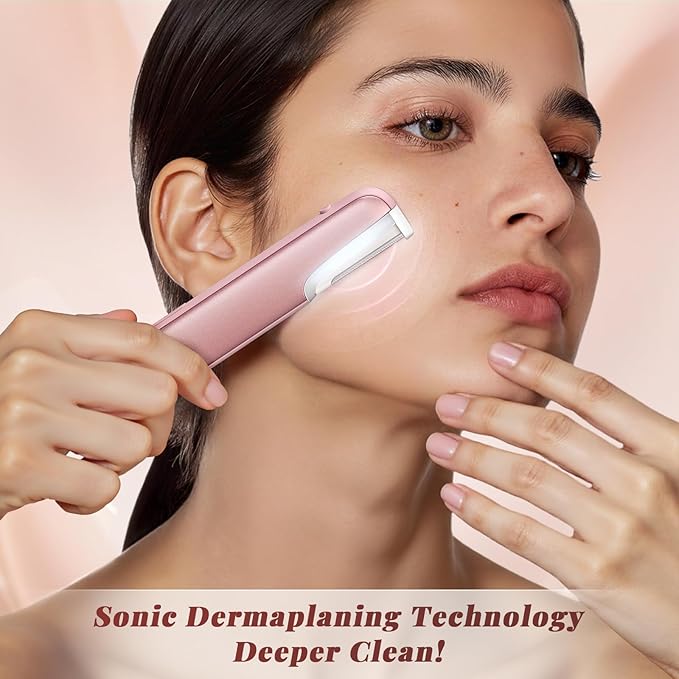 Dermaplaning Tool for Women Pink - Facial Exfoliation & Peach Fuzz Hair Removal with Rechargeable Sonic Edge Technology, 10 Refill Blades-VivaGrace Women