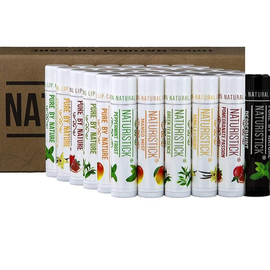 36-Pack Bulk Lip Balm Gift Set by Naturistick. Assorted Scents. 100% Natural Ingredients. Includes Counter Display Box. Best Beeswax Chapstick for Dry, Chapped Lips. Made in USA-VivaGrace Women