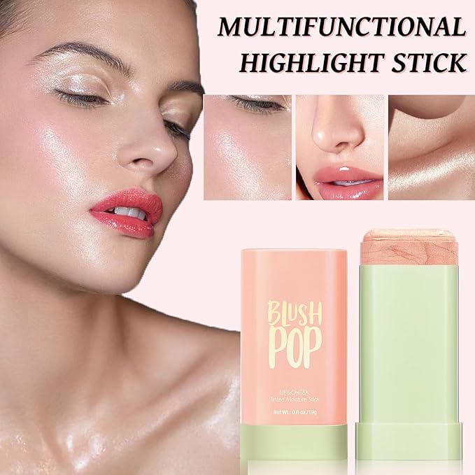 Highlighter Makeup Stick - Blush Highlighters Makeup Stick for Face & Body, Natural Silky Shimmer Highlight, Bendable Long Lasting Highlighter Wand, Cream Korean Highlighter (Rose Gold)-VivaGrace Women
