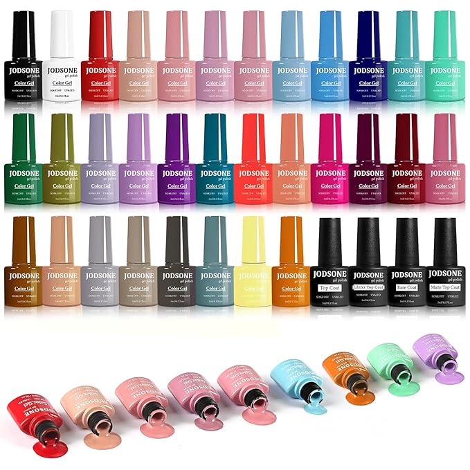 JODSONE 32 Colors Gel Nail Polish Set Same Color Same Bottle No Wipe Base Top Matte Glitter Coat Professional Choice-VivaGrace Women