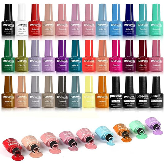 JODSONE 32 Colors Gel Nail Polish Set Same Color Same Bottle No Wipe Base Top Matte Glitter Coat Professional Choice-VivaGrace Women