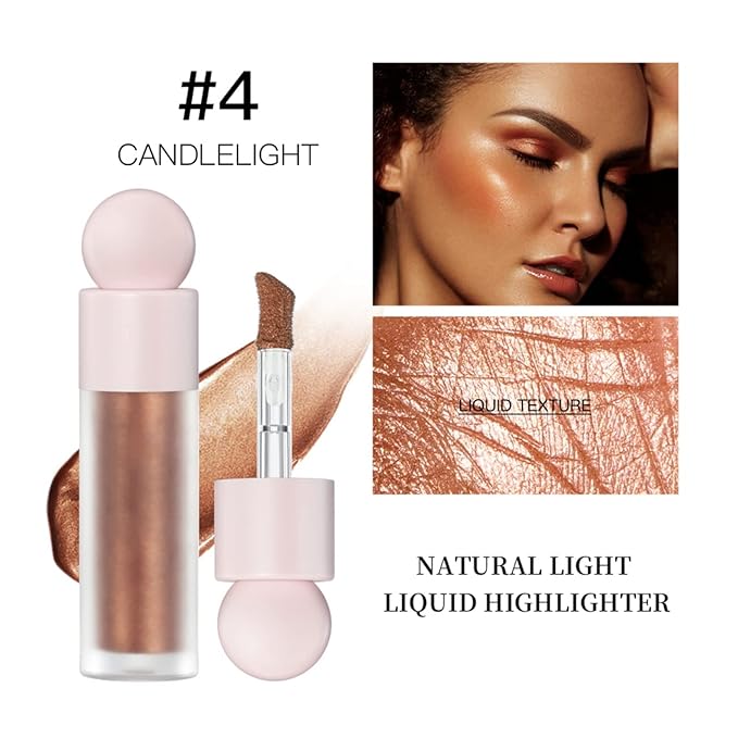 Liquid Highlighter Natural Glow For Face & Body, Waterproof Moisturizing Light Liquid Luminizer For Long Lasting Shimmer, Contour Highlighter Stick Easy to Apply with Cushion Applicator (#4 Candlelight)-VivaGrace Women