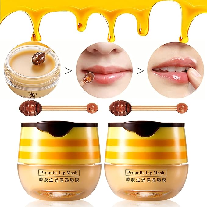 2 Pack Nourishing Bee Lip Balm Honey Pot, Moisturizing Honey Lip Mask, Hydrating & Prevention Dry and Cracked Lip Scrubs Exfoliator Lip Sleeping Mask Reduces Lip Lines Lip Care Products-VivaGrace Women