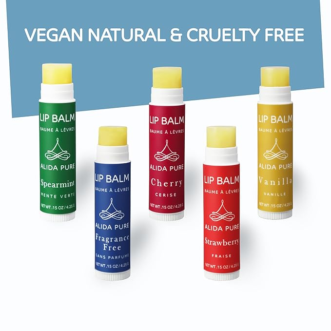 ALIDA PURE Melody Lip Balm Collection, Vegan, Lip Balm, Beeswax Free, with Avocado Oil, Organic Jojoba Oil, and Vitamin E, Natural Moisturizer for Dry, Chapped Lips, 5 Tube Set-VivaGrace Women