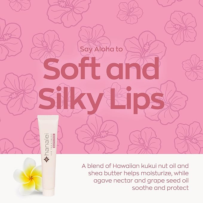 Hanalei Lip Treatment for Dry, Chapped Lips – Intensive Overnight Moisturizer with Kukui Oil, Shea Butter & Grapeseed Oil – Hydrating Balm for Healing Cracks – Mauve Pink Tint, 15g – Cruelty-Free-VivaGrace Women
