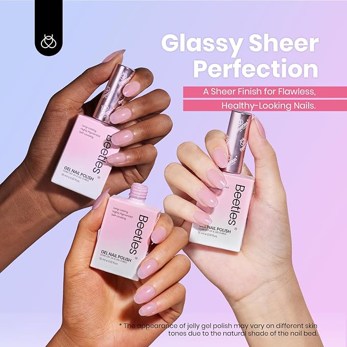 Beetles Jelly Gel Nail Polish, 6 Colors 15ML Milky White Sheer Pink Nude Brown Translucent Sheer Nail Polish Soak Off UV Colorful Bottle Gel Nail Art Home Salon DIY Gift for Women-VivaGrace Women