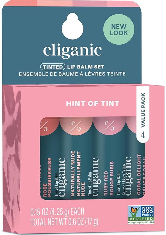Cliganic Tinted Lip Balm - Non-GMO, 4 Colors - Enriched with Vitamin E, Cruelty Free (Packaging May Vary)-VivaGrace Women