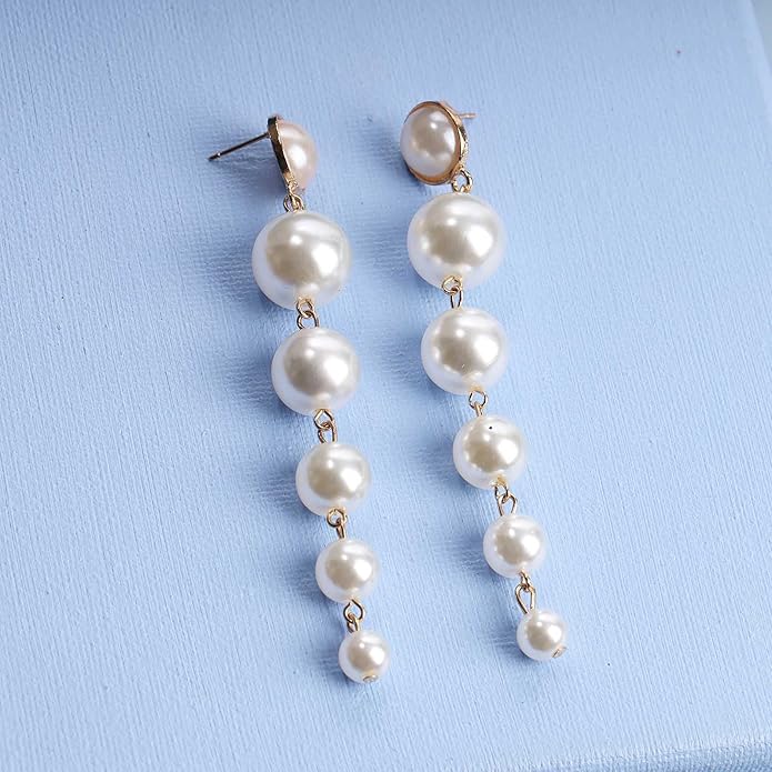 Boho Pearl Drop Dangle Earrings Big Pearl Tassel Earrings Gold Long Drop Earrings Elegant Vintage Earrings Jewelry for Women-VivaGrace Women