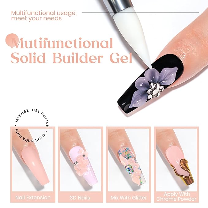 MIZHSE Solid Nail Builder Gel, 2.1 oz 60g Nude Builder Gels for Nails Non-Sticky Solid Builder Gel for Extensions Hard Gels with 24pcs Dual Forms and Silicone Pen Nails Art Manicure Set-VivaGrace Women