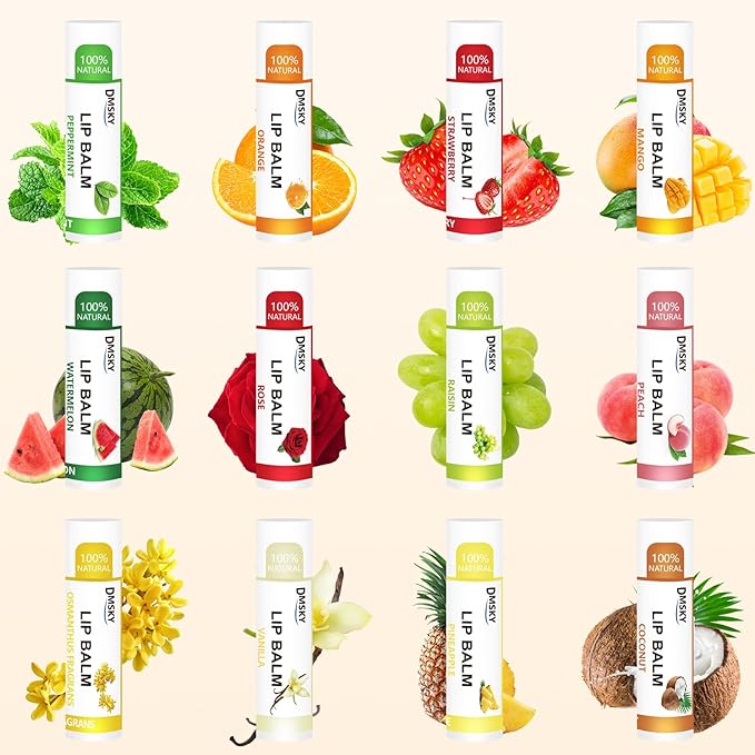 DMSKY Lip Balm Bulk 72 Pack, Lip Balm Hydrating with Vitamin E and Coconut Oil 12 Flavors, Lip Moisturizer Treatment - Party Favors Bulk Gift-VivaGrace Women