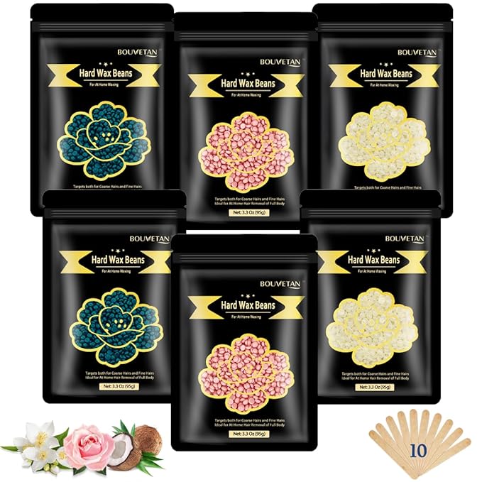 Wax Beads for Hair Removal, 1.3Lb/21oz Hard Wax for Eyebrow, Face, Bikini, Legs, Arms, Full Body Waxing with 10pcs Wax Spatulas, 6 Packs-VivaGrace Women